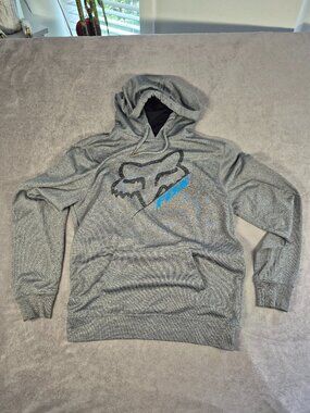 Fox Racing Grey Sweatshirt Hoodie With Blue Logo